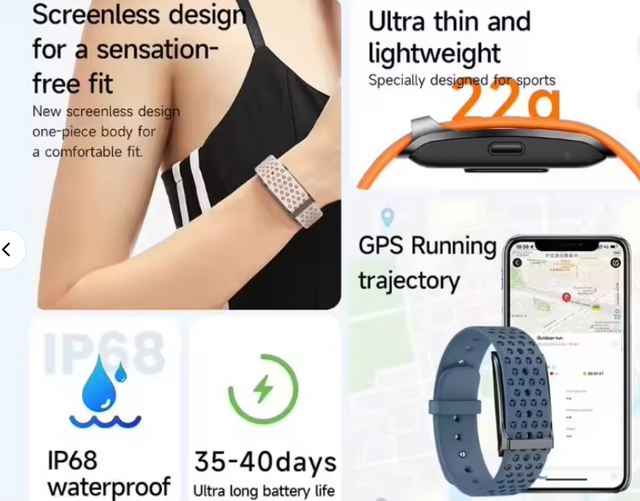 Screenless Fitness Smart Band Bracelet for Men Women Android Heart Rate Monitor Health Smartwatch Activity Tracker Made Metal