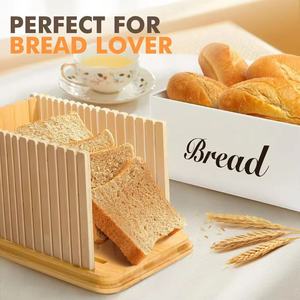 Cortador de pan de bambú con caja de almacenamiento de madera para cocina, repostería, tostadas, práctico - Product Image 1
