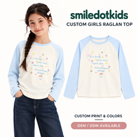Kaos Raglan Lengan Panjang Custom Print Huruf untuk Anak Perempuan, Kontras Warna, Pakaian Dasar, Atasan Anak, OEM ODM, Pemasok Pakaian Grosir