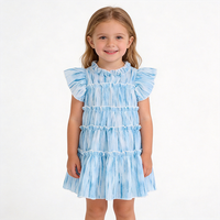 Robe d'été respirante pour filles, col rond, nœud, mélange polyester-coton, sans manches, en mousseline, coupe trapèze, longueur genou, avec volants