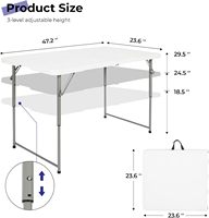 Mesa Plegable Portátil Resistente de Plástico de 4 Pies, Plegable por la Mitad, Altura Ajustable, con Asa de Transporte, Muebles para Exteriores
