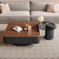 Table basse moderne en bois massif pour salon, petit appartement, couleur bois de noyer, ensemble de tables basses carrées