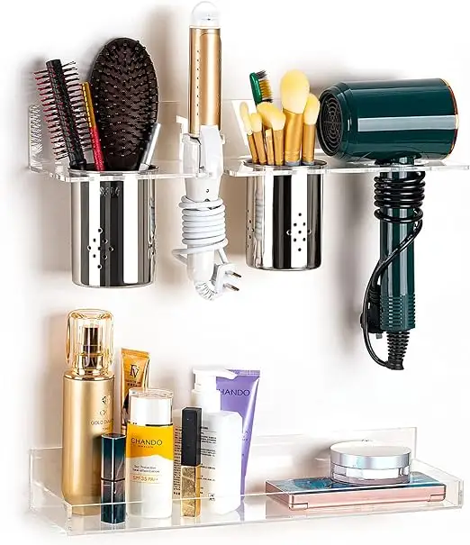 Hair Tool Organizer Wand montage, 2er-Set Acryl-Haartrockner halter, Badezimmer-Waschtisch organisatoren und Aufbewahrung für Lockens tab