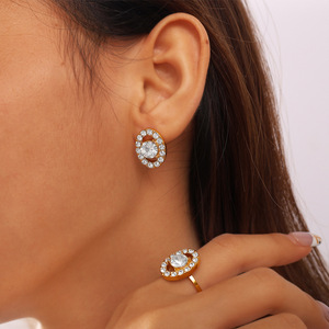 European Style <b>Gold</b> Earrings And <b>Rings</b> <b>Set</b> With Zircon Pave Setting For Wedding Women's Jewelry - Product Image 4