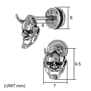 Boucles d'oreilles clous en acier chirurgical 316L, motif Masque Hannya Japonais, finition PVD Or, visage de démon Oni, bijoux de piercing pour Tragus et Hélix - Product Image 6