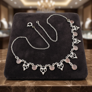 Art Palace 925 Silver Lovely Rosequartz Collar con colgante fino Accesorio elegante y delicado - Product Image 1