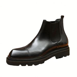 Luxury Casual Cowhide Business Formal Round Ttoe Metal Slip on Wedding Black Loafer Men's <b>Boots</b> - Product Image 5