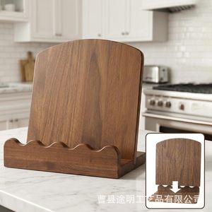 Wooden Kitchen Menu Rack Solid Wood <b>Desktop</b> Recipe Holder Brown <b>Shelf</b> For Cutting Board Phone Tablet Storage - Product Image 1