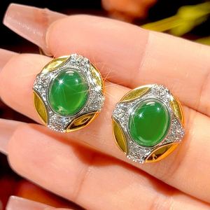 Dainty Eco-friendly 10*12-8*10mm Green Cubic Zirconia Palace Style Matching <b>Set</b> Copper Gold Plated Female Jewelry <b>Set</b> - Product Image 5