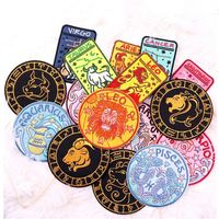 Écussons brodés personnalisés signe du zodiaque, appliques pour vêtements, écussons thermocollants, cadeaux d'astrologie, vente en gros, échantillon rapide, pour chapeaux et tissus, marque Prajna