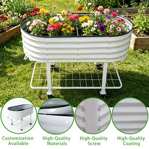 Jardinera Elevada Móvil Ovalada de Acero Galvanizado con Ruedas y Estante de Almacenamiento <span class=keywords><strong>para</strong></span> Jardinería - Product Image 3