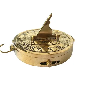 最新黄铜日晷平指南针仿古黄铜野营钟表徒步旅行家居装饰礼品全功能