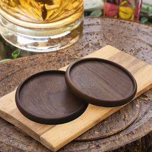 Walnut Wood Round Cup <b>Coasters</b> Wooden <b>Drink</b> <b>Coasters</b> with Holder Table Cup Pad for Coffee Table Home Bar - Product Image 2