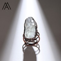 Bague ouverte vintage en bronze réglable avec double pierre irrégulière en améthyste naturelle et citrine pour femme