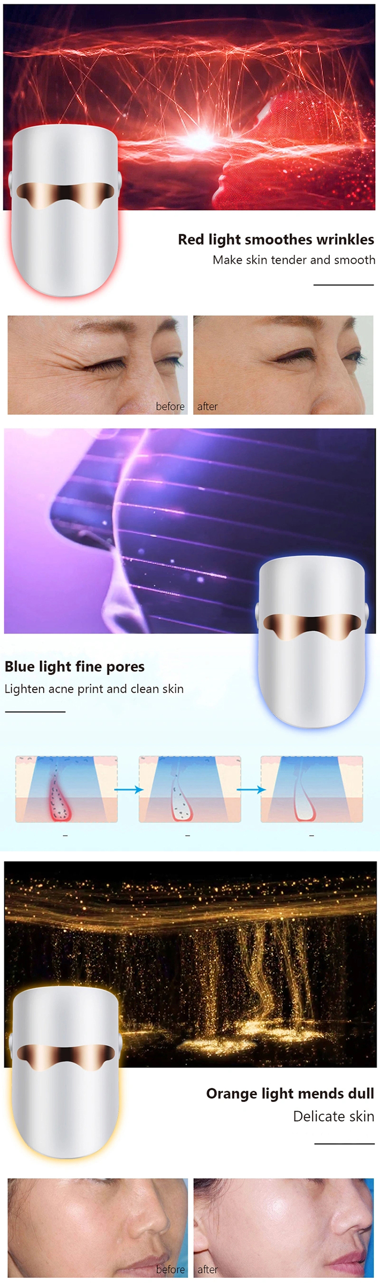 High Quality Rechargeable Gold Infrared Color Facial Led Light Rejuvenation Skin Therapy Phototherapy Beauty Face Mask