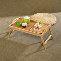 Plateau de petit-déjeuner individuel en bambou naturel laqué, avec pieds et poignées pliables, pour salon