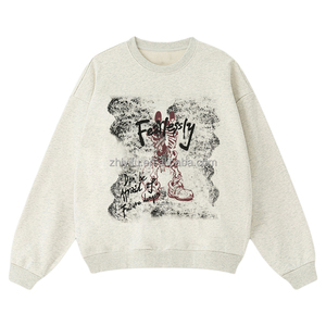 <span class=keywords><strong>Felpa</strong></span> Girocollo da Uomo Pesante in Maglia, Poliestere/Cotone, Stampa Retrò Americana, Premium Vintage Streetwear, con Teschi - Product Image 1