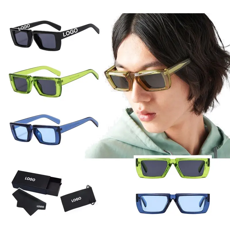 Yüksek kalite Retro dikdörtgen UV400 koruma güneş gözlüğü özel Logo OEM tasarım Unisex İtalyan moda Gafas de Sol erkekler kadınlar
