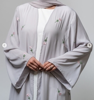 2025 femmes été modeste Abaya dubaï mousseline de soie broderie florale Abaya musulman ouvert Abaya Hijab 2 pièces ensemble vêtements islamiques