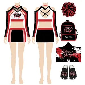 Projete seu próprio strass elogio roupa personalizado cheerleading dança uniforme cheerleader traje arco