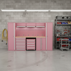 Armoire de rangement d'outils pour atelier de réparation automobile, armoire à outils modulaire robuste avec établi et panneau perforé, huit tiroirs avec roulettes - Product Image 2