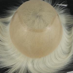 Q6 Perruque en dentelle suisse transparente avec contour en PU, 10x8, <span class=keywords><strong>cheveux</strong></span> raides pour hommes, <span class=keywords><strong>cheveux</strong></span> humains vierges européens # Toupet <span class=keywords><strong>blond</strong></span> <span class=keywords><strong>platine</strong></span> 60 - Product Image 4