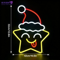 Enseigne néon LED de Noël avec étoile et bonnet de Père Noël, décoration murale en acrylique alimentée par USB, ornement de Noël pour la maison et le sapin