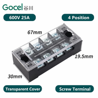 Bloc de bornes à double rangée TB-2504, 4 positions, 600V, 25A, bande de bornes à vis, connecteur de fils, couvercle transparent