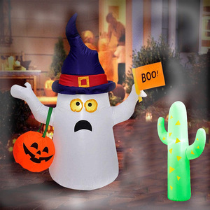 Lanterne citrouille gonflable LED de 1,5 mètre pour Halloween, modèle citrouille fantôme, éclairage extérieur blanc - Product Image 1