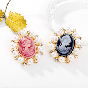 Broche de luxe en perles motif tête de <span class=keywords><strong>camée</strong></span> victorienne, épingle de corsage, bouton de cardigan, accessoires vintage pour manteau femme - Product Image 6