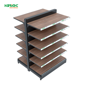 Étagère gondole double face en acier réglable à grain de bois Highbright avec bande porte-étiquettes pour allée centrale - Product Image 1