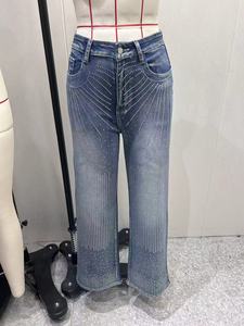 Jeans à jambes larges pour femmes ornés de strass - Pantalons décontractés en denim scintillant, tendance - Product Image 6