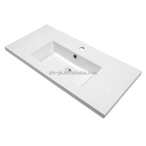 Lavabo de lavabo de cerámica Jetman de lujo moderno blanco negro rectángulo borde fino tocador superior armario individual lavabo de <span class=keywords><strong>baño</strong></span> - Product Image 1