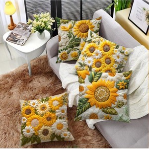 Housse <span class=keywords><strong>de</strong></span> <span class=keywords><strong>coussin</strong></span> carrée en velours imprimé à motif <span class=keywords><strong>de</strong></span> tournesol et <span class=keywords><strong>de</strong></span> peau <span class=keywords><strong>de</strong></span> pêche, pour salon, canapé, chevet, décoration d'intérieur - Product Image 6