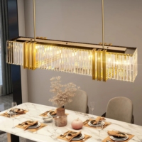 JYLIGHTING Lustre linéaire de cuisine en acier inoxydable avec barres de cristal rectangulaires et barres de pluie verticales, suspension de plafond