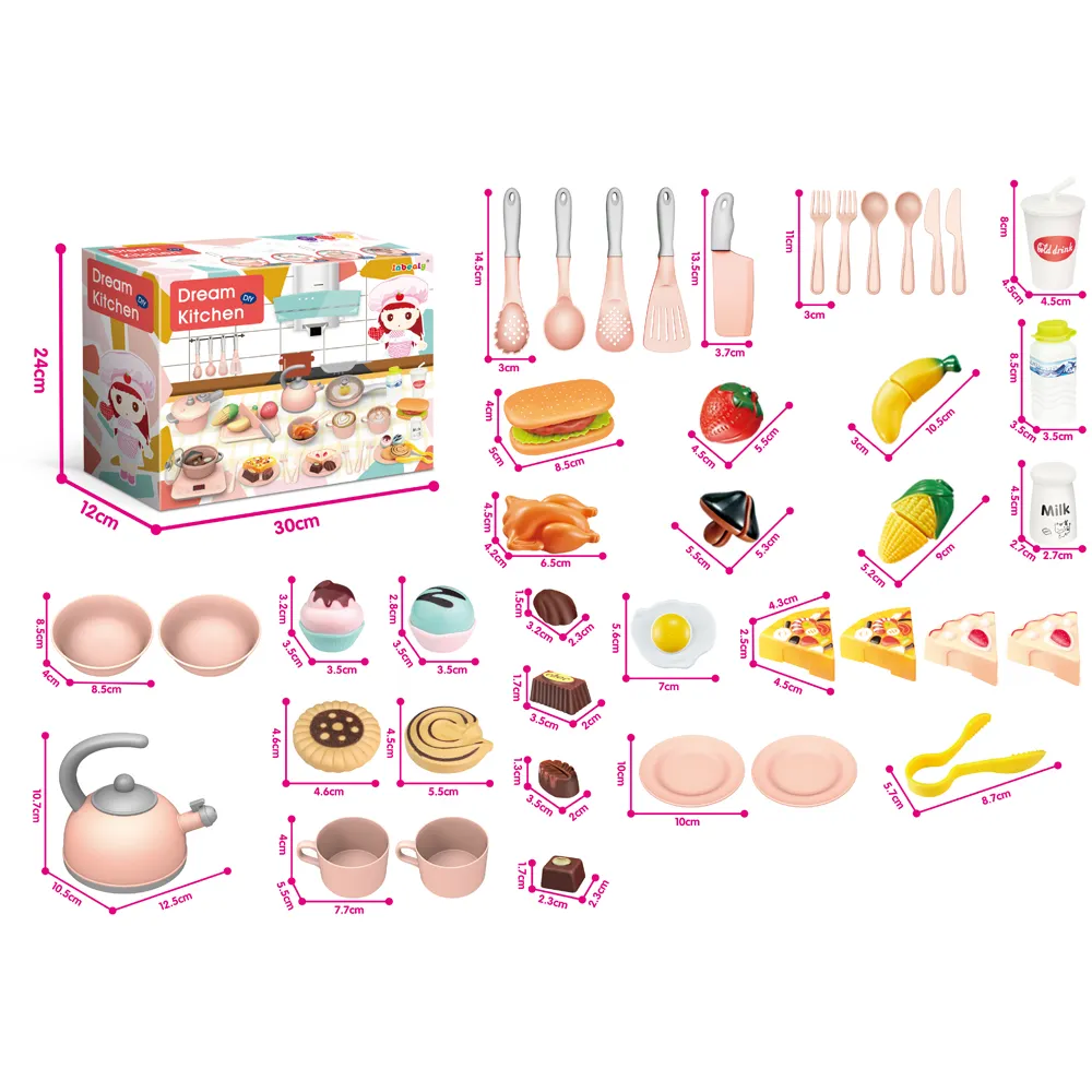 Set Mainan Dapur Miniatur Anak Perempuan, Set Mainan Plastik Mainan Makanan Dapur Gaya Eropa