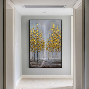 Abstracto 100% pintado a mano cuadro de arte de pared decorativo otoño bosque lienzo hecho a mano pintura árbol dorado pintura óleo lienzo arte - Product Image 6