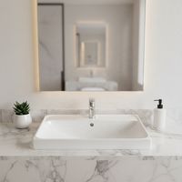 Lavabo encastré rectangulaire en céramique de haute qualité, design moderne FTD, bord fin, 90 cm, pour hôtel, 12 L, garantie 5 ans, nettoyage facile et lisse