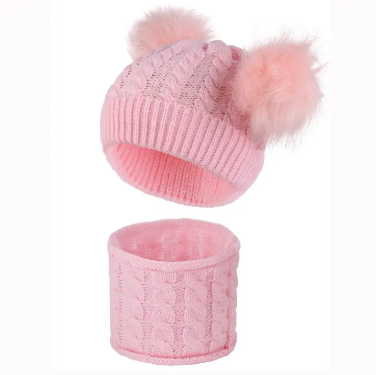 2023 New Kids Baby Strick Pom Beanie Schal Sets Winter Warme Acryl Hut und Schal Baby Kleidung Hut Sets