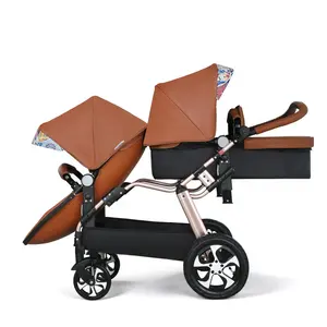 2022 Fashion baby stroller Luxury Leather Baby Stroller hot selling 3 in 1 or 2 in 1 baby pram