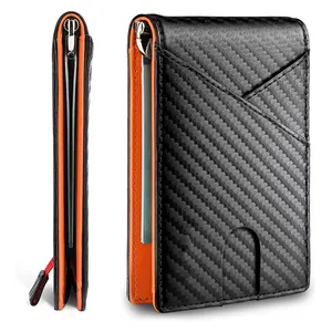 Cartera de bloqueo RFID plegable personalizada Clip de dinero de cuero PU Carteras minimalistas delgadas para hombres