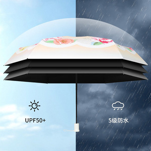 Flower Pattern Five Folding <b>Umbrella</b> 100Cm Alloy Ribs Uv Resistant Sunny And Rainy <b>Umbrella</b> Manual Open Travel Use - Product Image 3