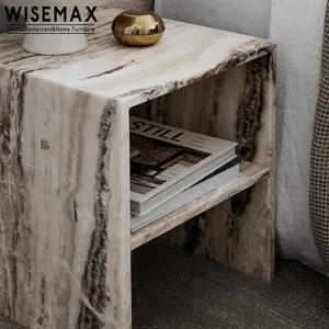 WISEMAX FURNITUREイタリアの家の家具正方形の大理石のサイドテーブル寝室のナイトスタンド2層の棚が付いているベッドサイドテーブル