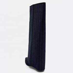 Botas de tacón alto fino con punta, de tela superpuesta, estilo stiletto, con rayas, para mujer, plegables por encima de la rodilla - Product Image 3