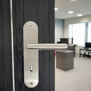 Ensemble de poignées de serrure à mortaise modernes résistantes au <span class=keywords><strong>feu</strong></span>, en acier inoxydable, avec plaque de support en laiton massif, pour projets commerciaux - Product Image 4