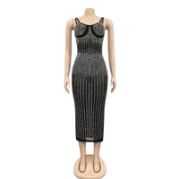 Robe Cami Sexy en Maille à Strass pour Femme, Transparente, Bretelles Fines, Moulante, pour Soirée et Club, Noire Unie, Vente en Gros, Personnalisable OEM