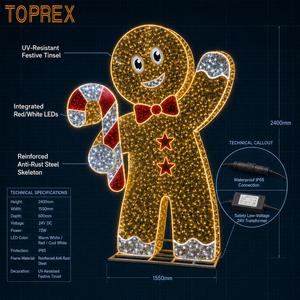TOPREX Grand motif lumineux LED en forme d'homme en pain d'épices pour affichage extérieur de Noël en centre commercial – Fournisseur direct usine - Product Image 3