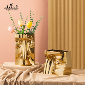 Nordique or galvanisé <span class=keywords><strong>visage</strong></span> <span class=keywords><strong>forme</strong></span> <span class=keywords><strong>Vase</strong></span> en céramique luxe maison salon meuble TV décoration pièces Art fleur <span class=keywords><strong>Vase</strong></span> - Product Image 1