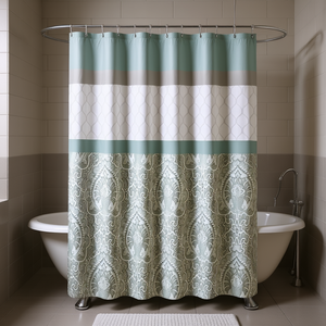 Cortina de ducha estampada y bordada con diseño clásico de tela para uso en el baño - Product Image 2