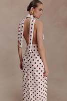 Robe Chic Personnalisée à Col Halter Sans Manches, Robe d'Été à Pois, Robe Élégante Ample et Décontractée pour Soirée et Fête pour Femme